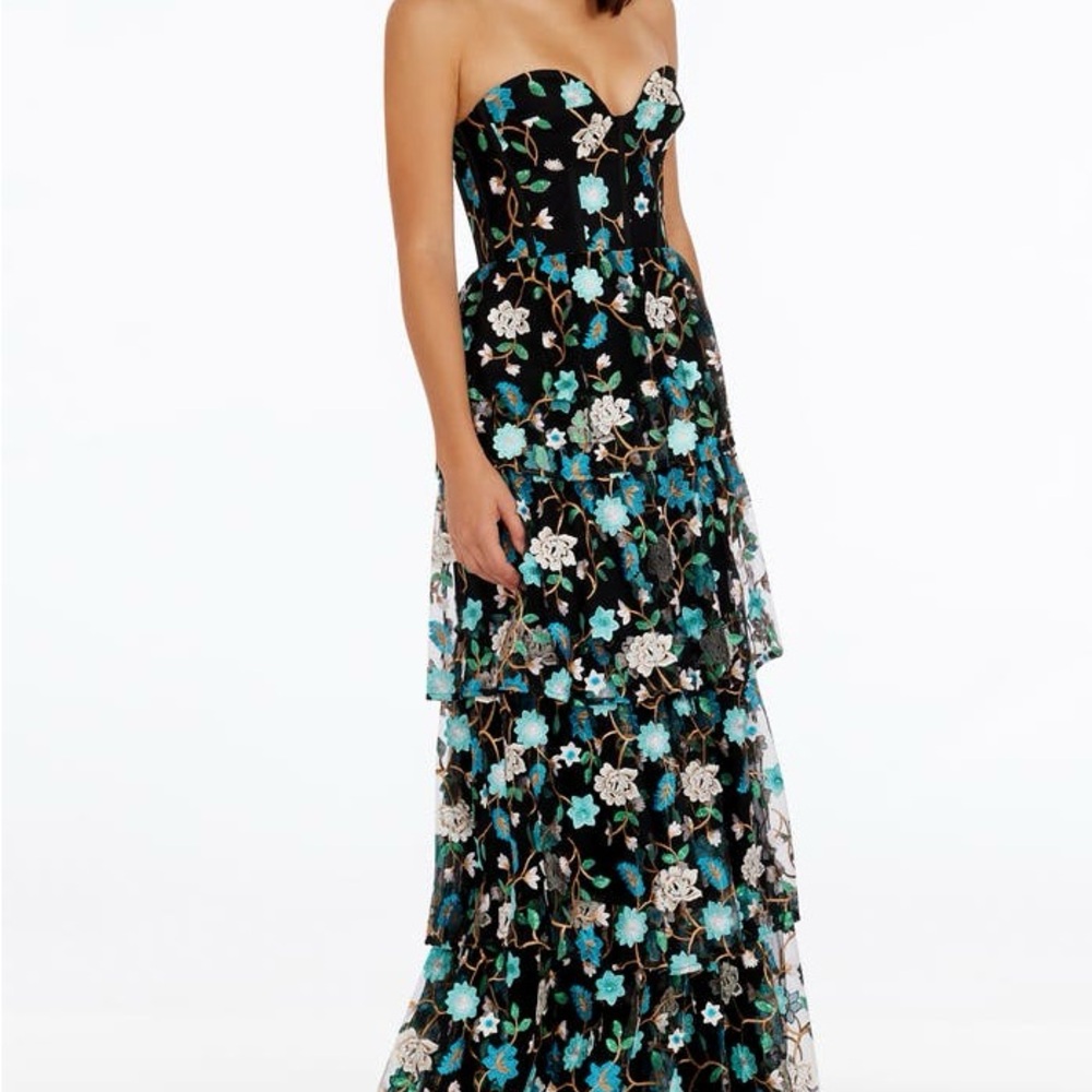 NWOT Layana Floral Embroidery Strapless Gown
Dress the Population